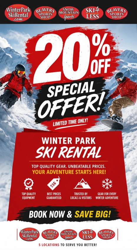 20% special offer with winter park ski rental winter or summer