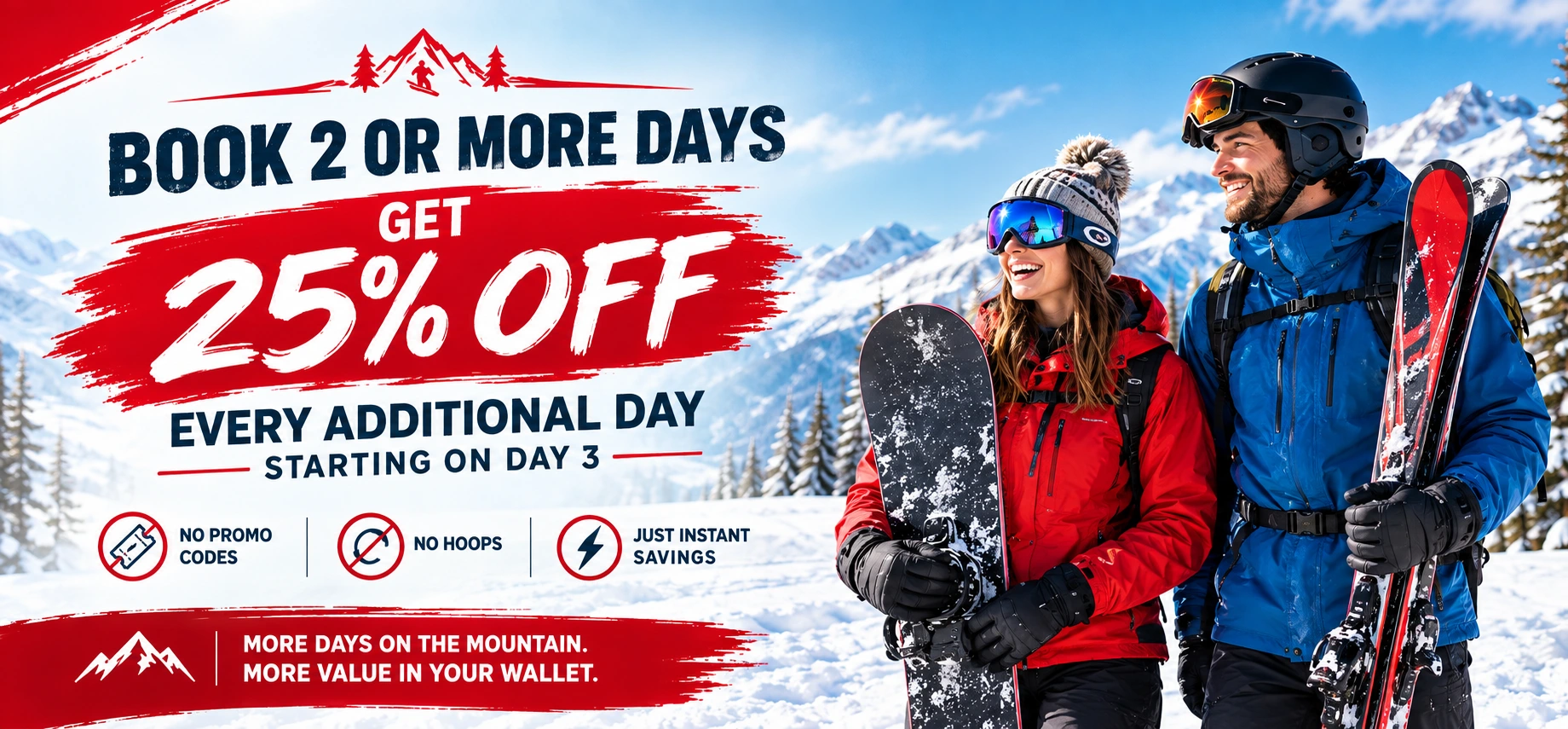 New Multi‑Day Rate - book 2 or more days - 25% off every additional day starting on Day 3